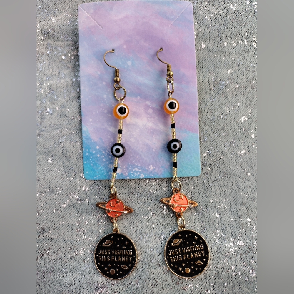 Evil eye celestial plabet earrings dangles gold - Picture 5 of 5